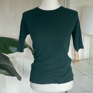Ribbed Short-Sleeve Sweater in Emerald Green